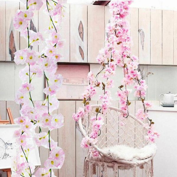 

2m artificial cherry rattan fake flowers hanging wedding decor garland plant christmas day valentine's day