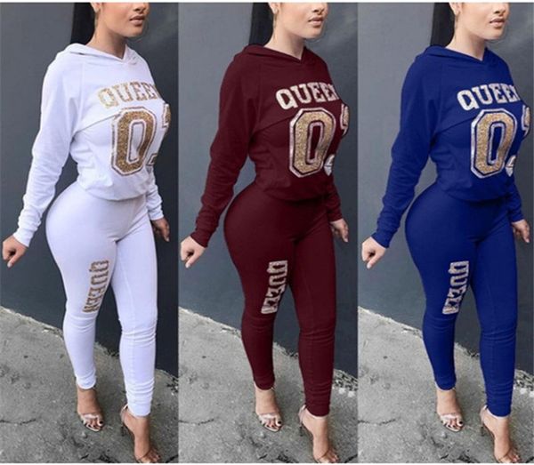

Queen Print Designer Womens Tracksuits Winter Long Sleeve Hooded Sweatshirts Long Pants 2PCS Sports Sets Fashion Female Clothing