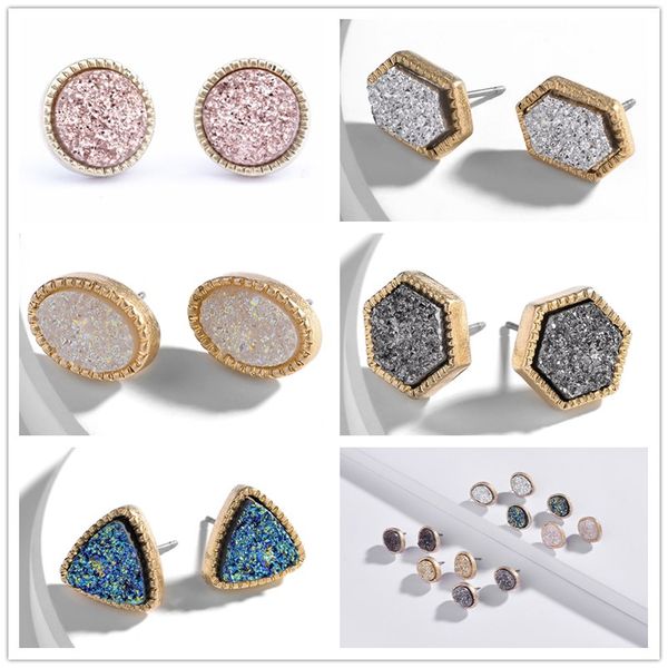 

6styles gold plated kendra style scott mini druzy drusy earrings faux stone druzy earrings for women jewelry, Golden;silver