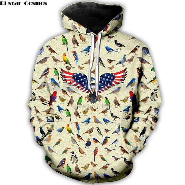 

plstar cosmos fashion men hoodies birds american flag eagle 3d print hoodie streetwear casual tracksuit sudadera hombre, Black