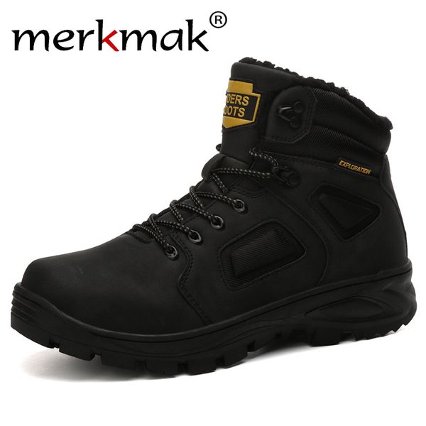 

new winter outdoor hiking shoe men's casual boots non-slip walking shoe high to help plus velvet couple models men sneakers, Black