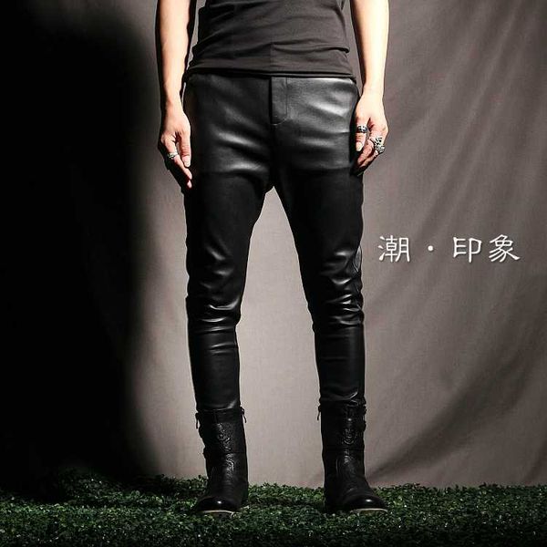 

2018 new men's clothing hair stylist fashion casual leather pants plus size singer costumes 27-44, Black