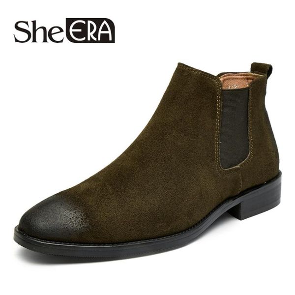 

she era new style men boots cow suede leather men shoes autumn casual ankle boots comfortable, Black
