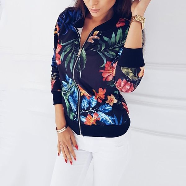 

retro floral gold leopard print jackets for women casual long sleeve dot thin outwear o neck bomber jackets coat plus size, Black;brown