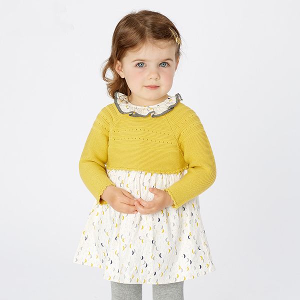 

autumn baby girl's princess cute print sweater dress children fashion party dress kids infant lolita clothes, Yellow