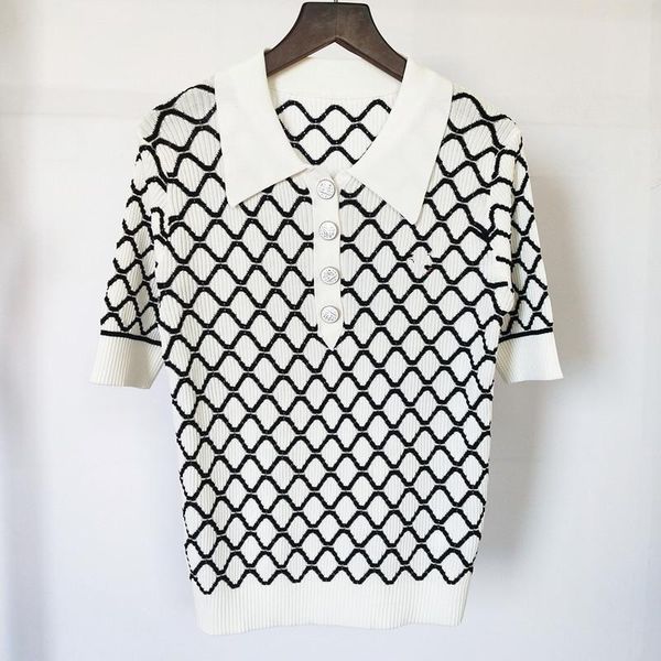 

женщины вязание короткие рукава топы вязание бренд 2020 лето оптовая продажа западные футболки новая мода, White