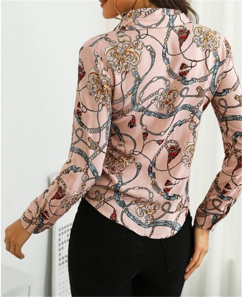 

women designer tshirts fashion floral print shirt casual lapel neck long sleeve summer female clothing, White