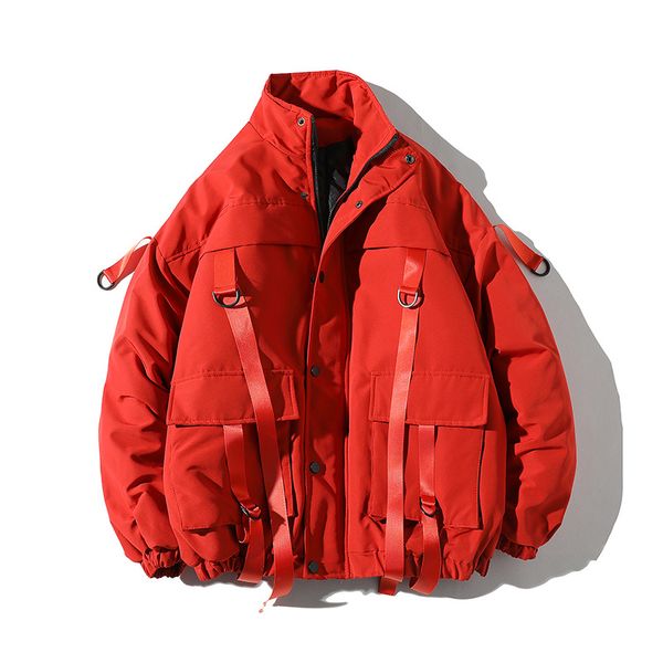 

drop shipping men winter jacket coats casual windbreaker mens parka hip hop bandage design coats man streetwear outwear, Tan;black