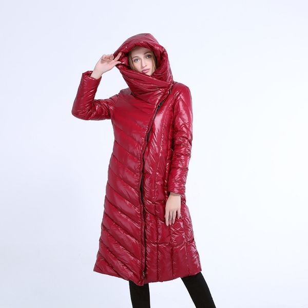 

winter fashion irregular length thicker warm duck down coat female oversize parkas over the knee longer hooded warm down jackets, Black