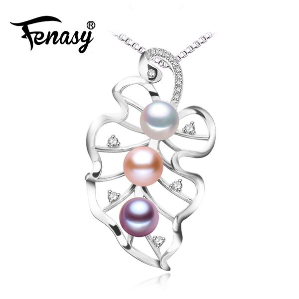 

fenasy стерлингового серебра 925 черный золотой три жемчужные бусы ожерелье листья цепи ожерелье, ювелирные изделия ожерелье женщины для люб, Silver