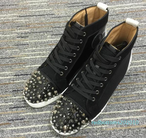 

2019 new designer brand studded spikes flats red bottom for mens women party lovers genuine leather sneakers size 35-45 r10, Black