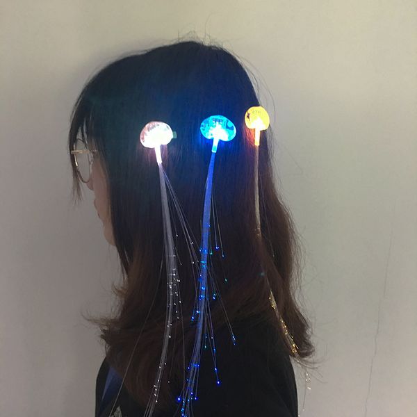 

led party wedding decoration colorful led hair clip light emitting fiber optic wire hairpin luminous silk braids styling tool