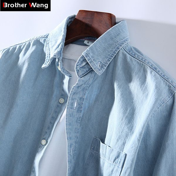 

3 colors 2019 new men's casual denim shirt fashion casual cotton slim fit cowboy long sleeve shirt male brand clothes, White;black