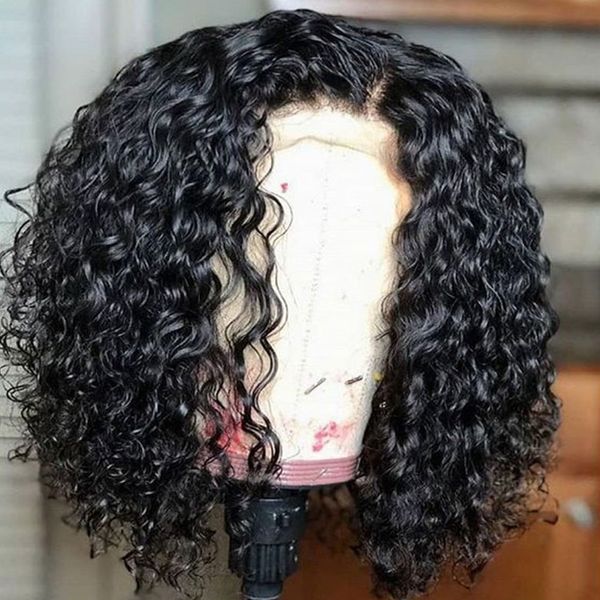 

pre plucked glueless full lace human hair bob wig with baby hair kinky curly peruvian virgin lace front wigs for black women, Black;brown