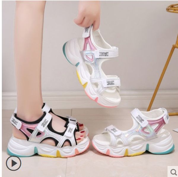

2020 wedge heels women's sandals rainbow sole design female 5.5cm platform sandals height increasing shoes women, Black
