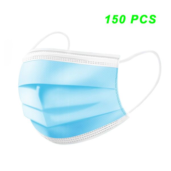 

150 PCS Disposable 3-Layer Mask Non-woven Fiber Fabric Breathable Face Mask Anti Dust Flexible Earloop Mouth Sanitary Mask