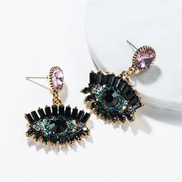 

fashion- europe and america full rhinestone big eye drop earrings for women fashion vintage statement dangle pendientes, Silver
