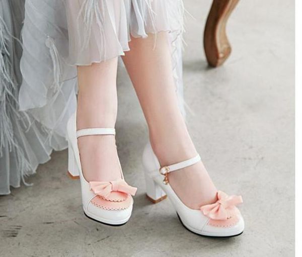 

2020 spring and autumn with new style fashion high heel coarse heel round head bowknot waterproof table women's shoes @rtyui201111, Black