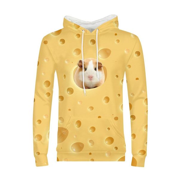 

men hoodies fashion luxury designer sweatshirt kawaii animals mouse hamster cheese 3d printing pullover long sleeves clothes, Black