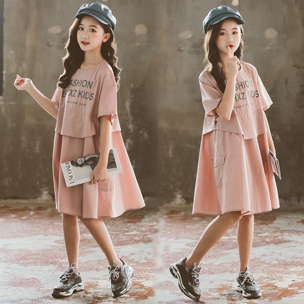 

girl's dresses 2021 summer girl dress teen girls short-sleeved casual kids for letter loose fashion children clothes, Red;yellow