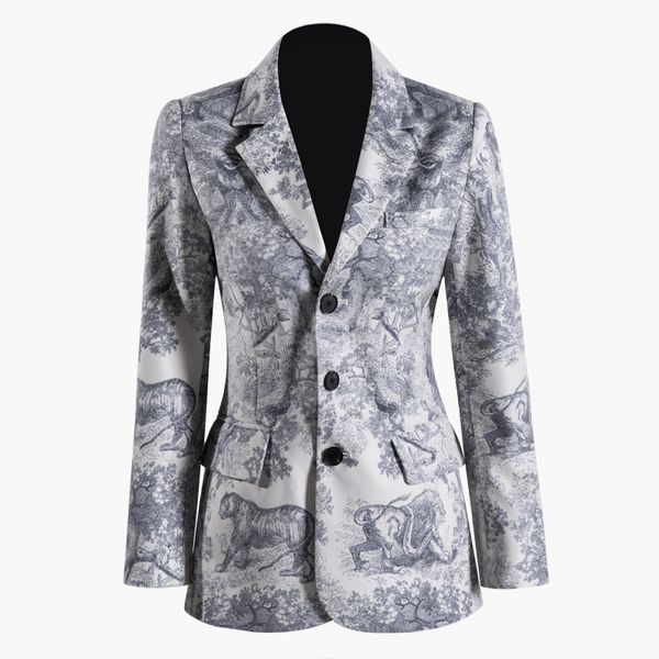 

new european american stylish outerwear women elegant causal printing blazer animal printed vintage blazers high quality, White;black