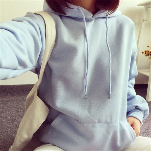 

autumn spring girls sweartshirts casual pullovers hoodies sweatshirt ladies loose solid color pocket hoodies, Black
