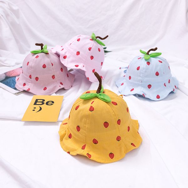 

cute strawberry baby hat summer baby girl boy bucket hat infant toddler outdoor beach panama cap kids sun, Yellow
