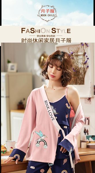 

3pcs/set printed cotton maternity nursing zzz sleepwear spring autumn breastfeeding pajamas sets for pregnant women pregnancy lounge, White