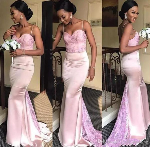 2019 afrikanisches nigerianisches Brautjungfernkleid Rosa Meerjungfrau Country Garden Formelle Hochzeit Party Gast Trauzeugin Kleid Plus Size Maßgeschneidert