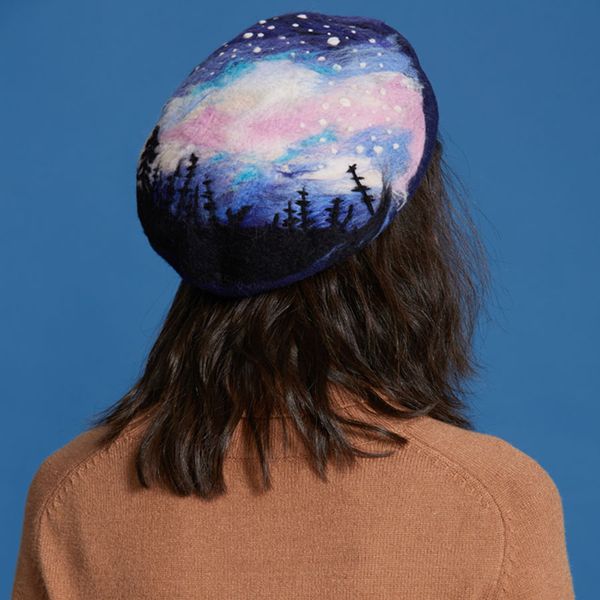 

handmade wool felt women beret hand made art autumn and winter elf berets handmade painter hat girl halloween kid birthday gift, Blue;gray