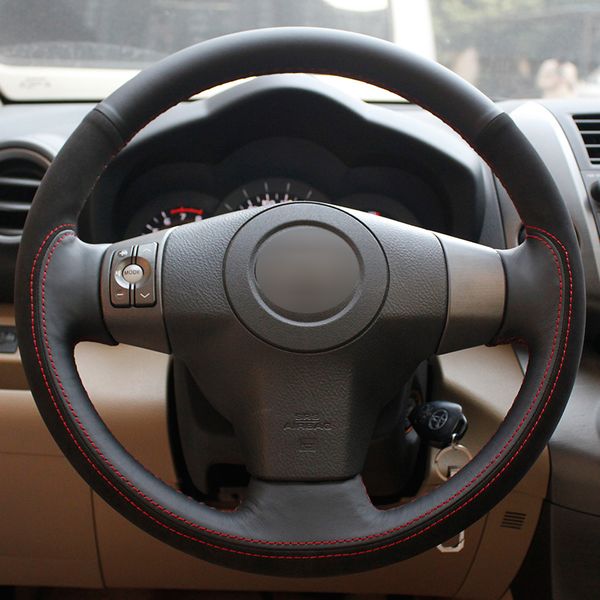 

black genuine leather black suede car steering wheel cover for toyota yaris vios 2009 rav4