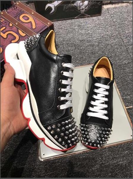 

a10 new christian luxury louboutin bottom red bottoms studded spikes brand cl mens casual shoes men women party lover sports sneakers, Black
