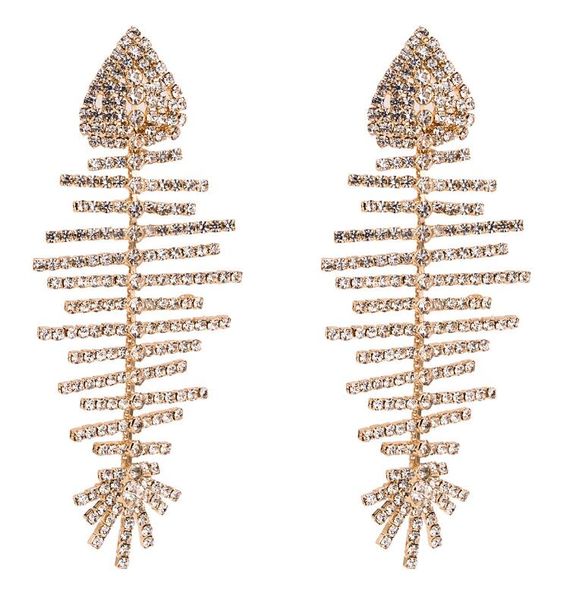 

fashion-new products on the european and american exaggerated big-name multi-layer diamond fish bone earrings female claw chain, Golden;silver