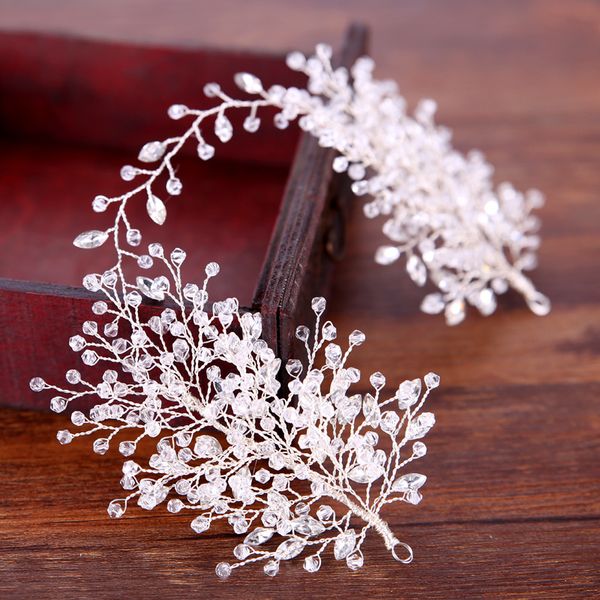 

handmade clear crystal leaf headpiece bridal wedding hair jewelry silver copper alloy luxurious headbands