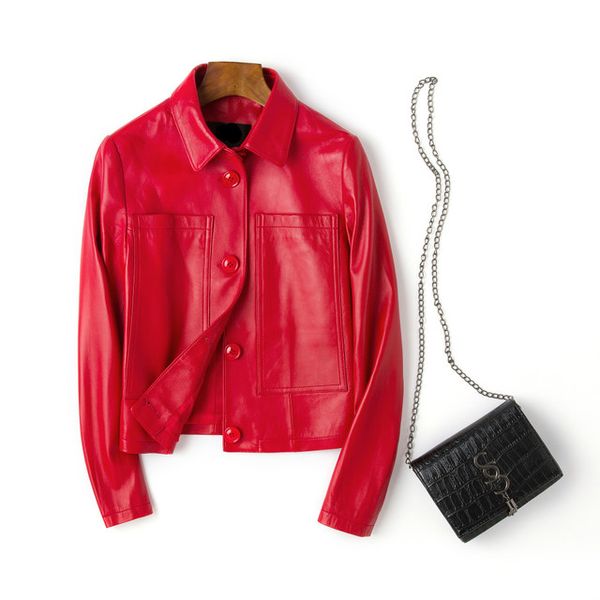 

genuine leather jacket women 100% real sheepskin sheep slim short jacket motorcycle outerwear coat ladies female plus size, Black