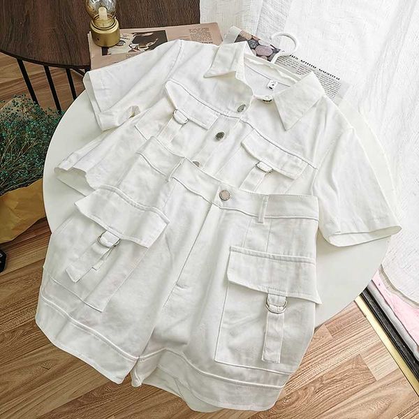 

2020 summer sarafi style 2 piece sets women short sleeve blouse shirt+wide leg high waist shorts fashion female sets, White