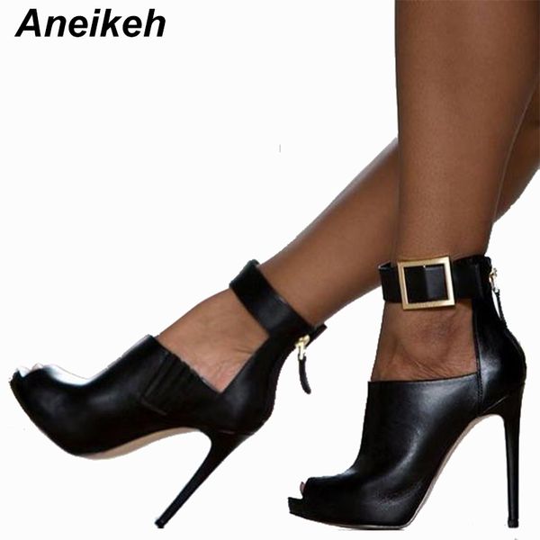 

aneikeh gladiator women pumps ladies buckle strap roman high heels open toe sandals party wedding shoes size 41 42 black t200525