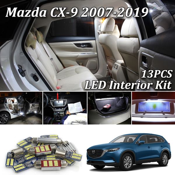 

13x white canbus led car interior lights kit for cx-9 cx9 led map dome trunk vanity mirror license plate light 2007- 2019