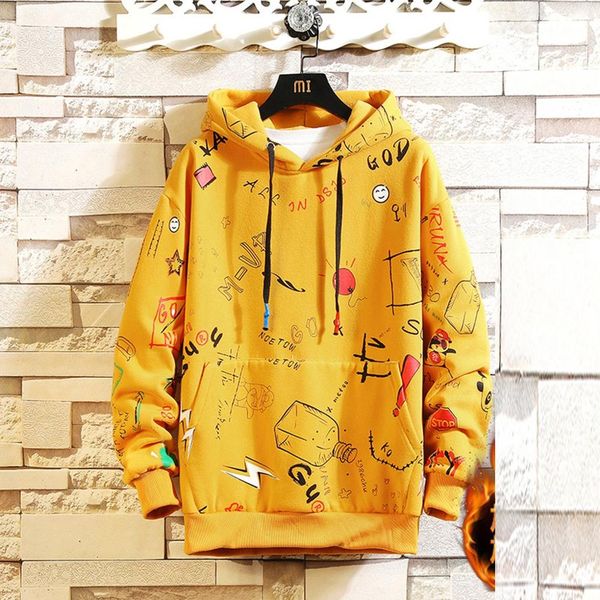 

thicken sweatshirt men harajuku print plush hoodie crewneck sweatshirts 2019 winter autumn hip hop streetwear dropship 25#, Black