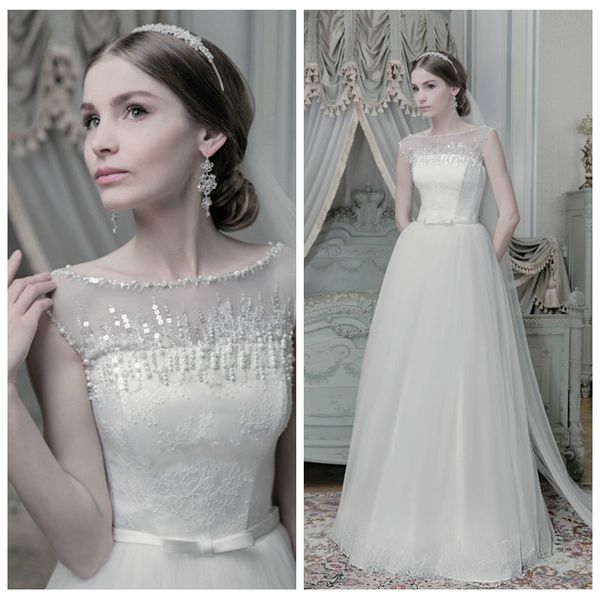 

2019 sheer cap sleeveless a-line wedding dresses lace tulle skirt bridal gowns custom long floor length vestidos de marriage cheap, White