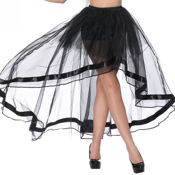 

women long corset skirt new style tulle skirts for women transparent high low mesh quality party skirt, Black