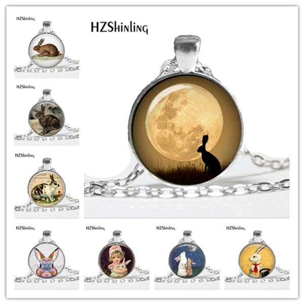 

new fashion full moon and rabbit necklace rabbit pendant jewelry glass p cabochon necklace cute animal pendant girls, Silver
