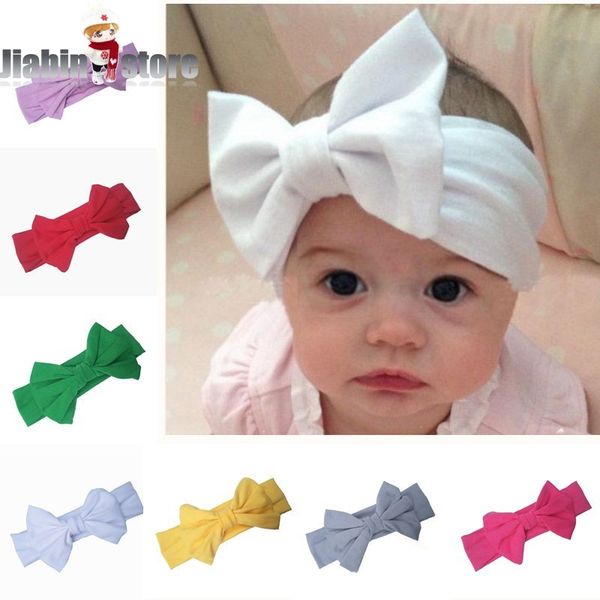 

new 7 inch big bows headband for girls solid large hair bows elastic turban head wraps baby kids knot hairband, Slivery;white