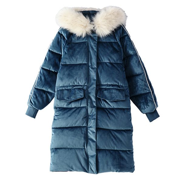 

winter gold velvet thick warm long long wild cotton women's long-sleeved hooded cotton coat, Black
