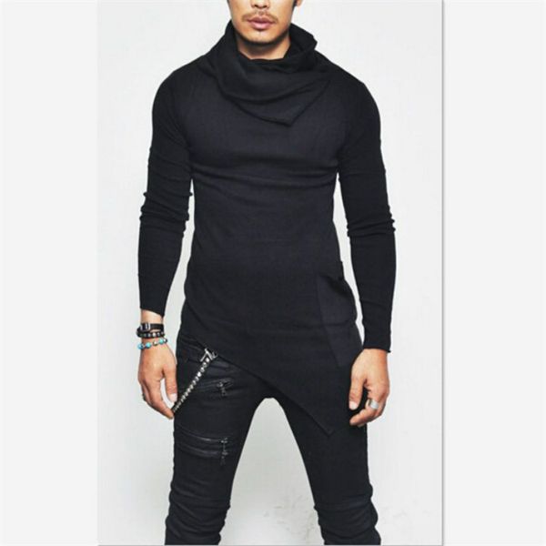 

men's high-necked sweaters fashion irregular male sweater solid color mens casual sweater pullover sweaters size -4xl wholesale, White;black