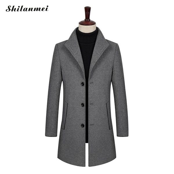 

long sleeve winter coat men autumn solid overcoat 4xl plus size men's coat mandarin collar men casual long jacket abrigo hombre, Black