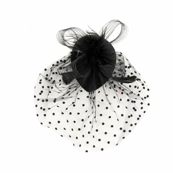 

1 pcs vintage feather bow cocktail party lady hair accessories black mesh lace hairwear elegant headbands mask