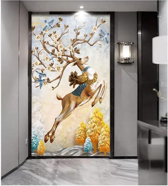 

wdbh 3d p wallpaper on the wall custom mural european embossed rich tree elk porch home decor room wallpaper for walls 3 d