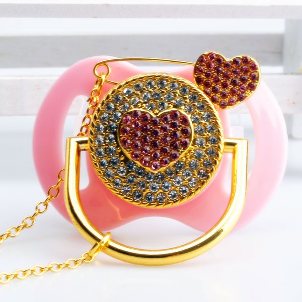 

Розовое Сердце Персонализированные Bling Кристалл Rhinestone Соска Подарок Клип для Babysh