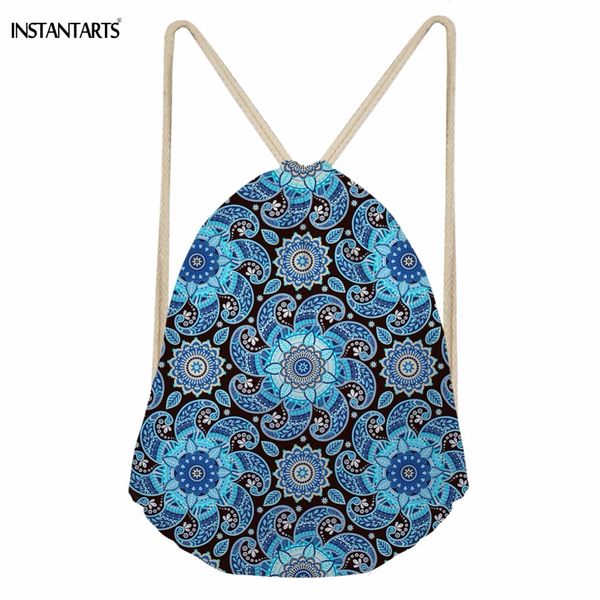 

instantarts fashion boho style pattern woman drawstring bags vintage floral design girls softback backpacks big storage sack bag